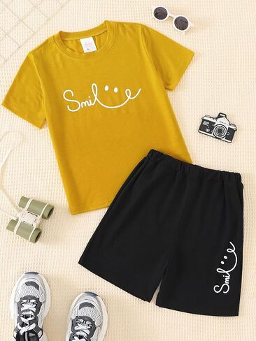 Boys Summer Breathable Sports Set Short Sleeve Crewneck T-Shirt & Casual Shorts for Kids Daily Play in Saudi Arabia