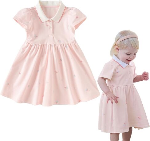 فستان بولو للفتيات الصغيرات من DAVE&BELLA بأكمام قصيرة من القطن، فستان صيفي بخصر عالٍ ومطوي لرياضة التنس والجولف in Kuwait