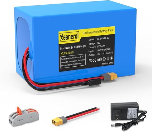 12V 2600mAh Rechargeable Li-ion Battery Pack with Charger, Bare Leads Wire Replacement Lithium Battery Compatible with 12 Volt Devices RC Car, Boat, Robot, DIY, LED Light Strip, CCTV Camera in Saudi Arabia