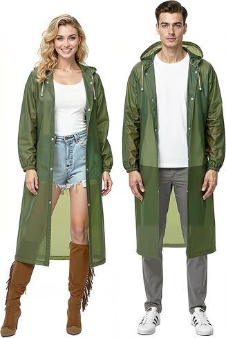 Rain Poncho (2 Pack) - Reusable Transparent Raincoat with Drawstring Hood, Packable Waterproof for Adults in Saudi Arabia