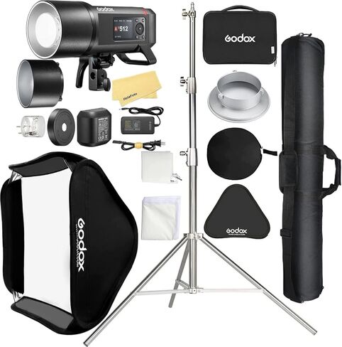 Godox AD300Pro Camera Flash for Canon Sony Nikon Fujifilm Olympus Panasonic,2.4G HSS 1/8000s,0.01-1.5s Recycle Time,320 Full Power Shots,with Godox Softbox 80X80cm/32X32+2.8M Light Stand and Carry Bag in Saudi Arabia