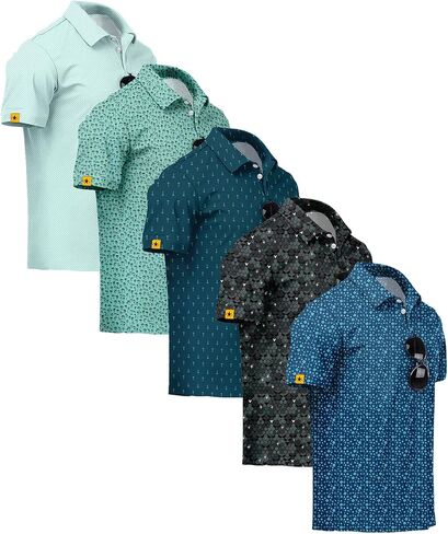 ZITY 5 Pack رجالي جولف قميص قصير الأكمام UPF 50 + الرطوبة فتل الأداء طباعة أنماط عادية جولف بولو قمصان للرجال in Kuwait