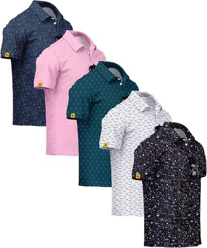 ZITY 5 Pack رجالي جولف قميص قصير الأكمام UPF 50 + الرطوبة فتل الأداء طباعة أنماط عادية جولف بولو قمصان للرجال in Kuwait