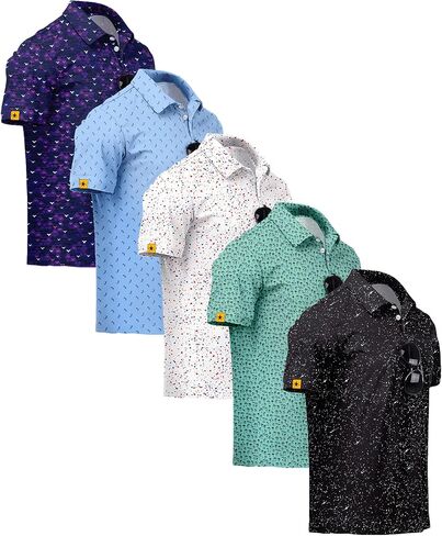 ZITY 5 Pack رجالي جولف قميص قصير الأكمام UPF 50 + الرطوبة فتل الأداء طباعة أنماط عادية جولف بولو قمصان للرجال in Kuwait