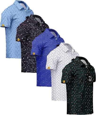 ZITY 5 Pack رجالي جولف قميص قصير الأكمام UPF 50 + الرطوبة فتل الأداء طباعة أنماط عادية جولف بولو قمصان للرجال in Kuwait