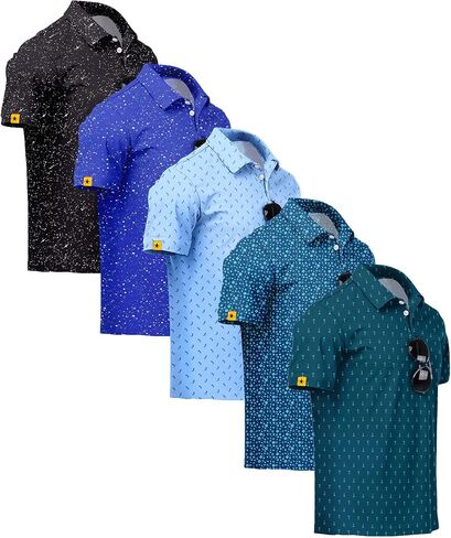 ZITY 5 Pack رجالي جولف قميص قصير الأكمام UPF 50 + الرطوبة فتل الأداء طباعة أنماط عادية جولف بولو قمصان للرجال in Kuwait