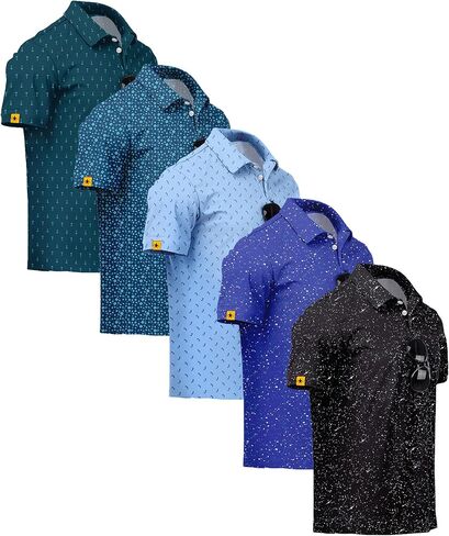 ZITY 5 Pack رجالي جولف قميص قصير الأكمام UPF 50 + الرطوبة فتل الأداء طباعة أنماط عادية جولف بولو قمصان للرجال in Kuwait
