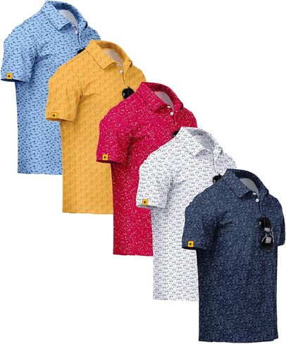 ZITY 5 Pack رجالي جولف قميص قصير الأكمام UPF 50 + الرطوبة فتل الأداء طباعة أنماط عادية جولف بولو قمصان للرجال in Kuwait