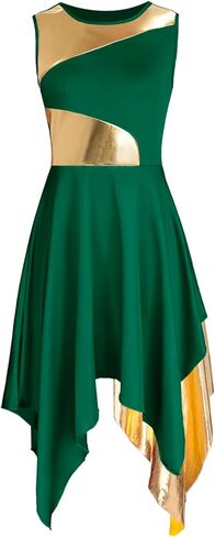 المرأة الثناء الرقص تراكب/تونك فستان تقسم اللون المعدني غير المتماثلة الليتورجية Dancewear غنائية ملابس رقص in Kuwait