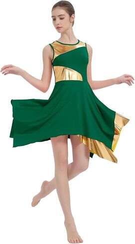 المرأة الثناء الرقص تراكب/تونك فستان تقسم اللون المعدني غير المتماثلة الليتورجية Dancewear غنائية ملابس رقص in Kuwait