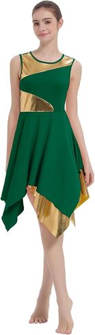 المرأة الثناء الرقص تراكب/تونك فستان تقسم اللون المعدني غير المتماثلة الليتورجية Dancewear غنائية ملابس رقص in Kuwait