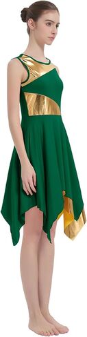 المرأة الثناء الرقص تراكب/تونك فستان تقسم اللون المعدني غير المتماثلة الليتورجية Dancewear غنائية ملابس رقص in Kuwait