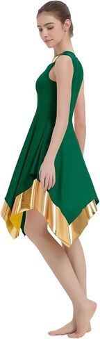 المرأة الثناء الرقص تراكب/تونك فستان تقسم اللون المعدني غير المتماثلة الليتورجية Dancewear غنائية ملابس رقص in Kuwait