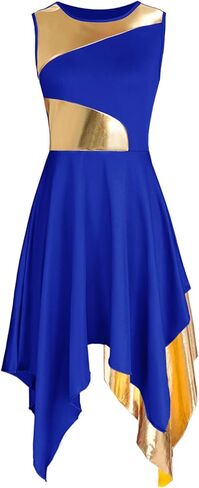 المرأة الثناء الرقص تراكب/تونك فستان تقسم اللون المعدني غير المتماثلة الليتورجية Dancewear غنائية ملابس رقص in Kuwait