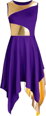 المرأة الثناء الرقص تراكب/تونك فستان تقسم اللون المعدني غير المتماثلة الليتورجية Dancewear غنائية ملابس رقص in Kuwait