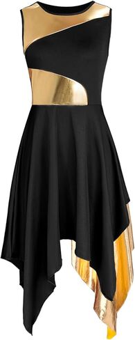 المرأة الثناء الرقص تراكب/تونك فستان تقسم اللون المعدني غير المتماثلة الليتورجية Dancewear غنائية ملابس رقص in Kuwait