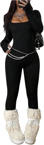 Verdusa Women's Long Sleeve Jumpsuit One Piece Bodycon Romper Fleece Unitard Bodysuit in Saudi Arabia