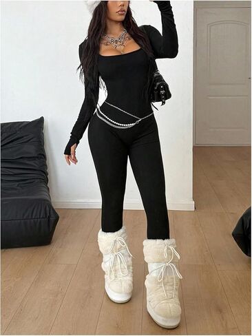 Verdusa Women's Long Sleeve Jumpsuit One Piece Bodycon Romper Fleece Unitard Bodysuit in Saudi Arabia