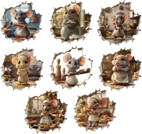 PLIGREAT 8 Pcs 3D Reading Mouse Wall Decal, Cute Sleeping Mouse Hole Wall Sticker Removable Vinyl Peel and Stick Wall Decor for Kids Room Nursery Bathroom Kitchen Home Corner Decoration in Saudi Arabia
