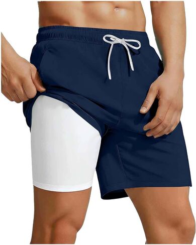 Mens Swim Trunks with Compression Liner Big and Tall Quick Dry Board Shorts Classic Elastic Waist Beach Bathing Suit in Saudi Arabia