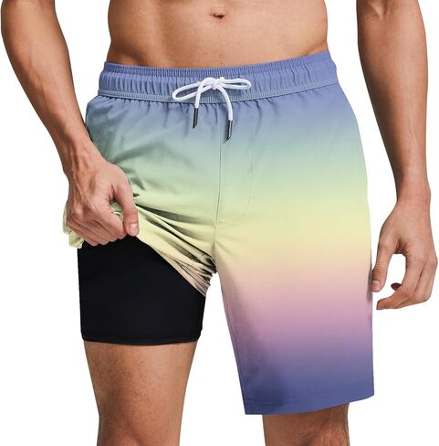 Swim Trunks Men Elastic Waist Quick Dry Board Shorts with Compression Liner Big and Tall Beach Bathing Suit in Saudi Arabia