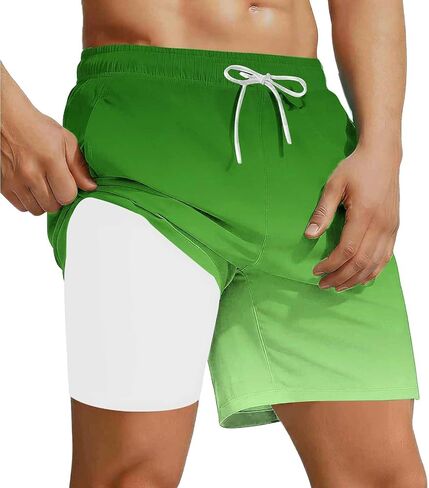 Men's Swim Trunks Big and Tall Bathing Suit with Compression Liner Classic-Fit Elastic Waist Beach Board Shorts in Saudi Arabia