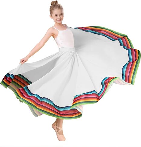 Girls Lyrical Dance Skirt - Chiffon Swing Long Skirt for Mexican & Flamenco Dance in Kuwait