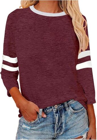 Womens Baseball T Shirts Raglan 3/4 Sleeves Tee Cotton Jersey Crewneck Tops Color Block Blouse Shirt Plus Size Blouse in Saudi Arabia