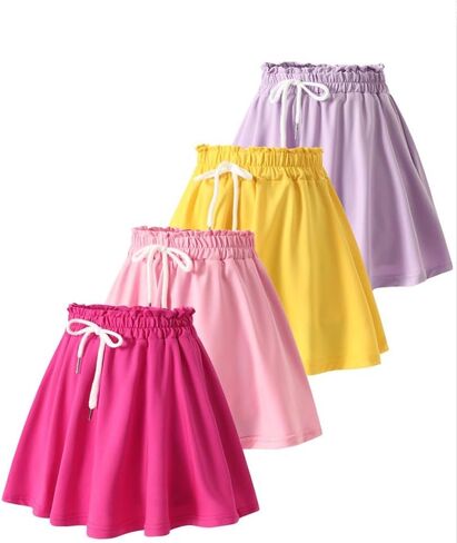 2 Pack Girls Skorts Elastic High Waisted Tennis Skater Skirts with Built-in Shorts Kids Athletic Flowy Skorts in Saudi Arabia
