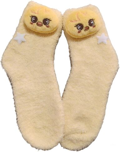 Plush Crew Socks for STAYs, Cozy Warm Stretch Knit Socks with Cute Animal Head Detail, Soft & Thick Winter Socks in Saudi Arabia
