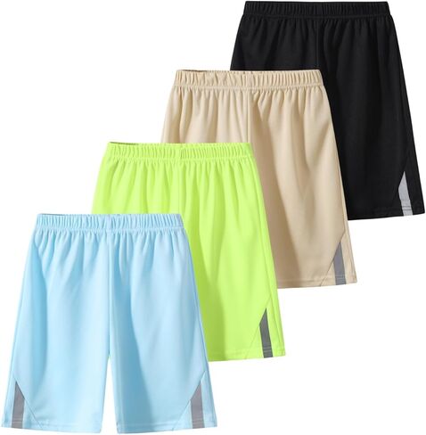4 Pack Boys Athletic Shorts Kids Workout Sweat Shorts Casual Elastic Waist Activewear for Gym Running 3-12 Years in Saudi Arabia
