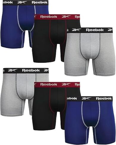 Reebok Mens Underwear Boxer Briefs - 6 Pack Stretch Performance Moisture Wicking Boxers for Men with Contour Pouch, 6" Inseam in Saudi Arabia