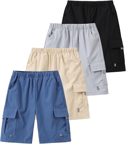 4 Pack Boys Shorts Summer Cargo Shorts Elastic Waist Jogger Athletic Short with Pocket Fashion Sports Clothes in Saudi Arabia
