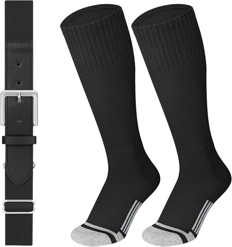 LEACOOLKEY Baseball Belt and Socks Combo Set Softball Soccer Socks and Elastic Belt for Youth and Adult in Saudi Arabia