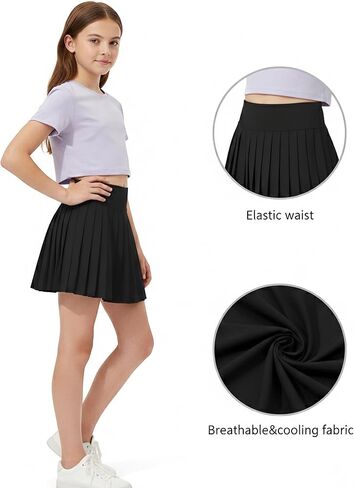 Girls Tennis Skirts with Pockets Liner: High Waisted Pleated Skirt Athletic Sports Skorts Performance Skirts 5-12Y in Saudi Arabia