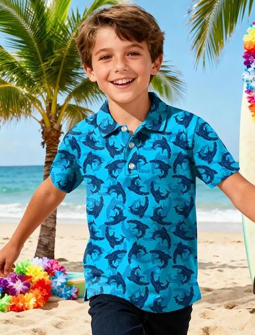 Boys Polo Shirt Hawaiian Golf Polo Shirts Moisture Wicking Quick Dry Fabric Casual Short Sleeve Shirt School Uniform in Saudi Arabia