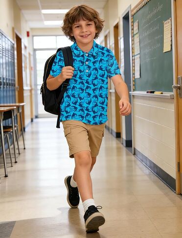 Boys Polo Shirt Hawaiian Golf Polo Shirts Moisture Wicking Quick Dry Fabric Casual Short Sleeve Shirt School Uniform in Saudi Arabia