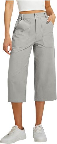 LRMQS Cargo Capris for Women with Pockets Wide Leg High Waisted Summer Casual Work Capri Pants Loose Fit Cropped Trousers in Saudi Arabia