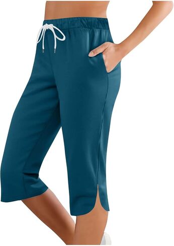 LRMQS Capri Pants for Women Casual Summer Drawstring Yoga Pant with Pockets Athletic Gym Capris Workout Leggings in Saudi Arabia