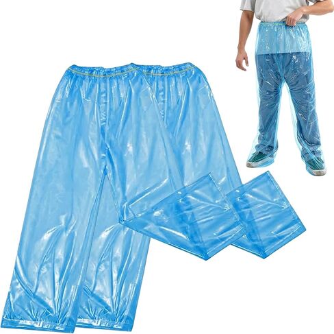 2Pcs Disposable Rain Pants for Men & Women, 53in Long Emergency Waterproof Rain Pant with Shoe Boot, Thickened Plastic Foot Wrapped Rainpants Covers for Outdoor Cycling Fishing, Blue in Saudi Arabia