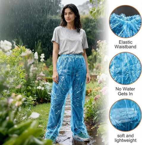 2Pcs Disposable Rain Pants for Men & Women, 53in Long Emergency Waterproof Rain Pant with Shoe Boot, Thickened Plastic Foot Wrapped Rainpants Covers for Outdoor Cycling Fishing, Blue in Saudi Arabia