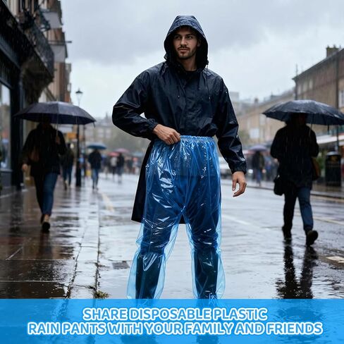 2Pcs Disposable Rain Pants for Men & Women, 53in Long Emergency Waterproof Rain Pant with Shoe Boot, Thickened Plastic Foot Wrapped Rainpants Covers for Outdoor Cycling Fishing, Blue in Saudi Arabia