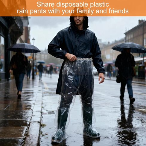 4-Pack Disposable Rain Pants for Men & Women - 53in Long Emergency Waterproof Rain Pant with Shoe Boot -Thickened Plastic Foot Wrapped Rainpants Covers for Outdoor Cycling Fishing in Saudi Arabia