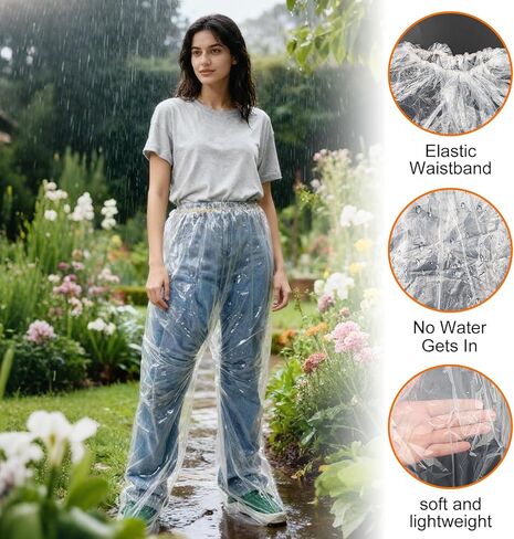4-Pack Disposable Rain Pants for Men & Women - 53in Long Emergency Waterproof Rain Pant with Shoe Boot -Thickened Plastic Foot Wrapped Rainpants Covers for Outdoor Cycling Fishing in Saudi Arabia