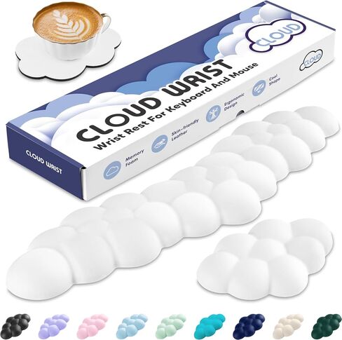 Sushret Cloud Wrist Rest for Keyboard and Mouse, Cloud Keyboard Wrist Rest | White, Memory Foam, Non-Slip PU Base, Leather, Ergonomic Support, Cute Arm Rest Pad & Palm Cushion, Office Desk Accessory in Saudi Arabia