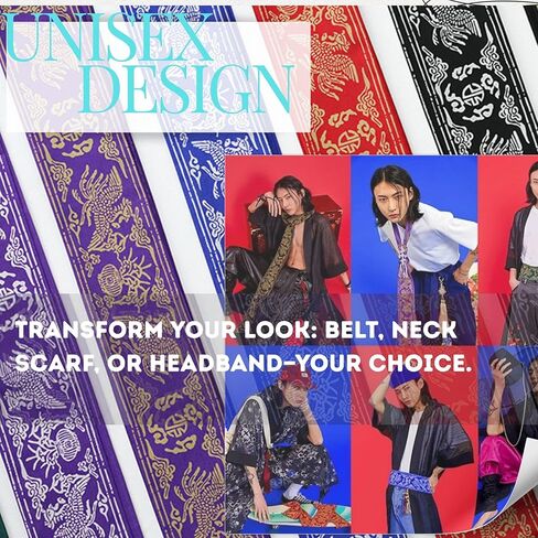 Korean Phoenix Motif Sash Belt, 270cm Hanbok-Inspired Waist Belt, Unisex, 7 Colors, Traditional K-pop Pattern in Saudi Arabia