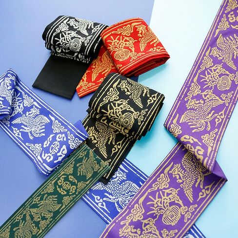Korean Phoenix Motif Sash Belt, 270cm Hanbok-Inspired Waist Belt, Unisex, 7 Colors, Traditional K-pop Pattern in Saudi Arabia