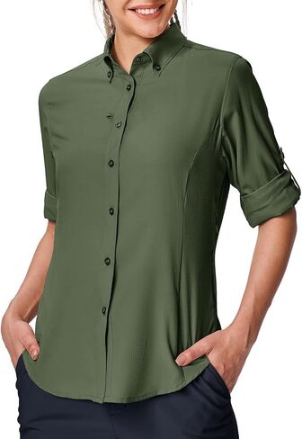 TBMPOY Women's UPF 50 Sun Protection Fishing Safari UV Shirt Long Sleeve Camping Hiking Outdoor Travel Button Down Shirt in Saudi Arabia
