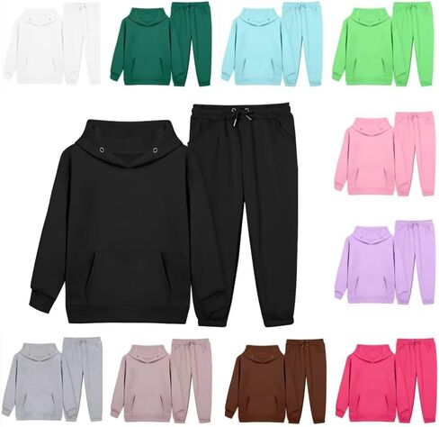 Dolpind الفتيات الفتيان رياضية مجموعات رياضية Sweatsuits مقنعين البلوز و Jogger Sweatpants وتتسابق 2 قطعة مجموعات للطفل in Kuwait