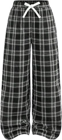 Girl's Plaid Wide Leg Track Pants Knot Elastic Waist Preppy Casual Trousers in Saudi Arabia